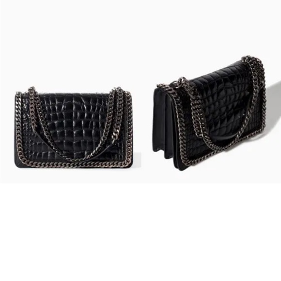 Zara quilted croc and leather shoulder bag - Picture 1 of 14